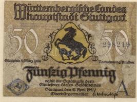 Német Birodalom / Weimari Köztársaság / Stuttgart 1921. 50Pf (4x) 4 klf db, teljes sor T:I