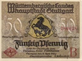 Német Birodalom / Weimari Köztársaság / Stuttgart 1921. 50Pf (4x) 4 klf db, teljes sor T:I