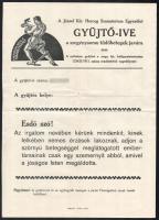 1911 A József. kir. herceg Szanatórium Egyesület gyűjtőíve tüdőbetegek számára