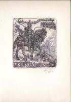 König (Kőnig) Róbert (1951-2014): Ex libris Dr. Vida Klára (Hommage á Dürer). Rézkarc, merített papír, jelzett, 10,5x9 cm