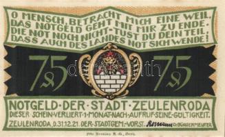 Német Birodalom / Weimari Köztársaság / Zeulenroda 1921. 50Pf (5x) + 75Pf (5x) 10 klf db, teljes sor...