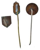 ~1930-1940. 3db klf zománcozott jelvény, közte "Postás", címeres jelvény T:AU,XF