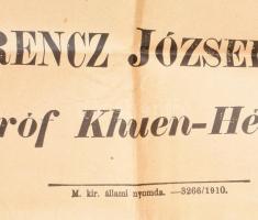 1910 Ferenc József császár 80. születésnapja alkalmából kifejezett köszönete Khuen-Héderváry miniszt...