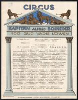 1930 Az Alfred Schneider cirkusz bemutatkozó körlevele és reklám nyomtatványa magyarországi körútja előtt