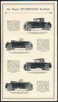 cca 1930 Studebaker amerikai autók, kihajtható képes reklámnyomtatvány 30x27 cm