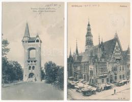 Wroclaw, Breslau; - 2 db régi város képeslap / 2 pre-1945 town-view postcards