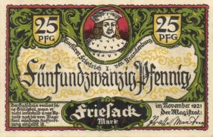 Német Birodalom / Weimari Köztársaság / Friesack 1921. 25Pf (3x) + 50Pf (3x) + 75Pf (3x) össz. 9 klf...