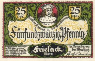 Német Birodalom / Weimari Köztársaság / Friesack 1921. 25Pf (3x) + 50Pf (3x) + 75Pf (3x) össz. 9 klf...