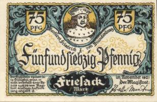 Német Birodalom / Weimari Köztársaság / Friesack 1921. 25Pf (3x) + 50Pf (3x) + 75Pf (3x) össz. 9 klf...