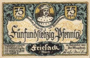 Német Birodalom / Weimari Köztársaság / Friesack 1921. 25Pf (3x) + 50Pf (3x) + 75Pf (3x) össz. 9 klf...