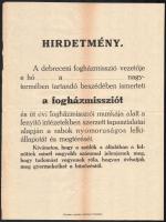 cca 1900 Tahitótfalu a debreceni fogházmisszió tapasztalatairól szóló, bűnmegelőző előadás hirdetménye 23x31 cm