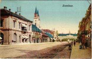 1913 Zombor, Sombor; utca, Adler Adolf üzlete, gyógyszertár / street view, shop, pharmacy (Rb)