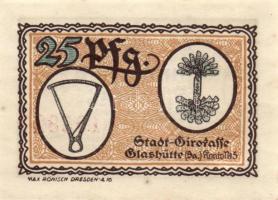 Német Birodalom / Weimari Köztársaság / Glashütte 1921. 25Pf (6x) + 50Pf (6x) + 1M (6x) 18 klf db, teljes sor T:I