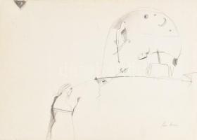 Siflis András (1955-): Szürrealista jelenet. Ceruza, karton. Jelzett. Kissé foltos. 50×70 cm