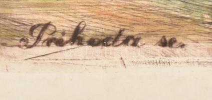 Csók István (1865-1961) - Prihoda István (1891-1956): Udvarlás (mézevők). Színezett rézkarc, papír, ...