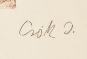 Csók István (1865-1961) - Prihoda István (1891-1956): Udvarlás (mézevők). Színezett rézkarc, papír, ...