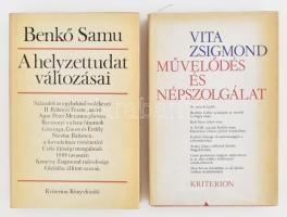 2 db könyv - Vita Zsigmond: Művelődés és népszolgálat. + Benkő Samu: A helyzettudat változásai. Bukarest, Kriterion. Kiadói kartonált kötés, papír védőborítóval, jó állapotban.