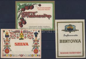 Málnaszörp, Benyovka és Szilva étel- és italcímkék