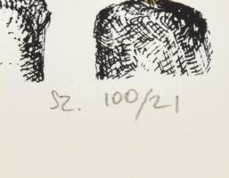 Katona Zsuzsa (1951-): Szoborcsoport. Szitanyomat, papír, jelzett, 100/21 számozással, 17×21,5 cm