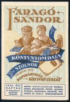 1926 Faragó Sándor Könyvnyomdája Szolnok, Papíráruház és Könyvkötészet, 1926. évi kártyanaptár, benne pengő és korona átszámítási táblázatokkal, 8,5x12,5 cm, kihajtva: 12x25 cm.