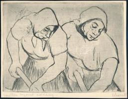 Pohárnok Zoltán (1905-1976): Kapálók. Rézkarc, papír, jelzett, egyetlen nyomat példány, 18x23,5 cm