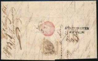 1851 3kr HP I (folded) + damaged 6kr HP I Erstdruck on registered cover "ESZÉK" - Fünfkirc...