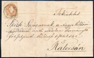 1861 10kr irattári hajtással levélen, hátoldalán szép viaszpecsét KULA - Kalocsa