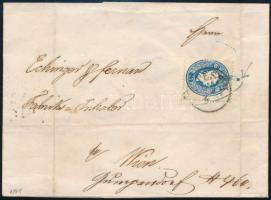 1861 15kr levélen kék cégbélyegzős előérvénytelenítéssel PESTH - Wien