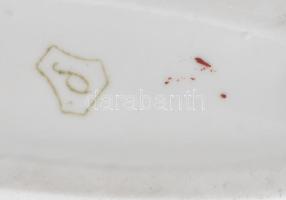 Kőbányai (Drasche) porcelán, stilizált halas tálka. Kézzel festett, jelzett, pattanással, h: 30,5 cm