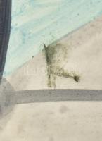 Rácz András (1926-2013): Kompozíció kékkel. Akvarell, papír, jelzett, 29,5x36,5 cm