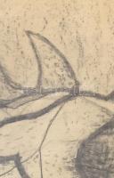 Rácz András (1926-2013): Absztrakt kompozíció. Szén, papír, jelzés nélkül, farostra kasírozva, 40x58...