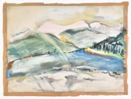 Nagy Lajos (1956-): Visegrádnál (Duna). Akvarell, papír, jelzés nélkül. Lap szélén paszpartuzás nyomaival. 36x49 cm