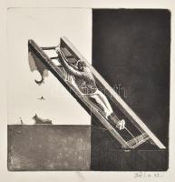 Szüts Miklós (1945-): Szürrealista kép (cím nélkül), 1973. Aquatinta, papír, jelzett. 15x15 cm.