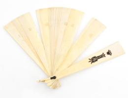 Legyező. Csont és ezüst nemesi monogrammal, szalag nélkül. XX. sz eleje 24 cm