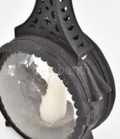 Lámpás. XVIII. sz. Kovácsoltvas, eredeti üvegjeivel. 32 cm