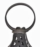 Lámpás. XVIII. sz. Kovácsoltvas, eredeti üvegjeivel. 32 cm