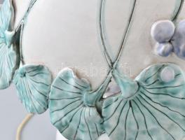 Ginkgo bilboa mintás mázas kerámia asztali lámpa, némi pattogzással, m: 41 cm CSAK SZEMÉLYES ÁTVÉTEL...