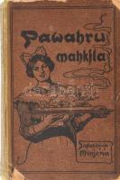 Minjonas: Pawahrneezibas mahkfla. [Pavarniecibas maksla. A főzés művészete.] Riga, 1921, Waltera & Rapas, XI+564 p.+VIII t. Lett nyelven. Egészoldalas táblákkal, és fekete-fehér szövegközti fotókkal illusztrált. Kiadói félvászon-kötés, kopott borítóval, sérült gerinccel, kissé foltos lapokkal, 3 kijáró lappal. / Minjonas: Pawahrneezibas mahkfla. [Pavarniecibas maksla. The art of cooking.] Riga, 1921, Waltera & Rapas, XI+564 p.+VIII t. In Latvian language. Linen-binding, with worn cover, damaged spine, some pages are little bit spotty, 3 pages are coming out.