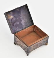 Szecessziós ón dobozka, fa betéttel 12x10x7 cm