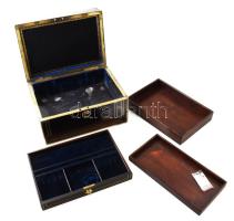 Antik ékszeres láda. Mahagóni, réz berakással és réz veretekkel. eredeti kulcsokkal, titkos rekessze...