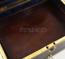 Antik ékszeres láda. Mahagóni, réz berakással és réz veretekkel. eredeti kulcsokkal, titkos rekessze...