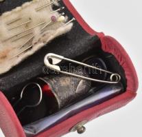 Női mini varró doboz ezüst (Ag) gyűszűvel Mini bőr táska 5 cm