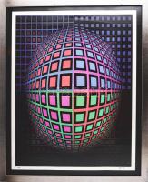 Victor Vasarely (1908-1997): Op-art kompozíció. Computer print, papír, utólagos jelzéssel. 73x57 cm.