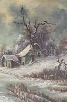 Jelzés nélkül: Téli táj. Olaj, vászon, jelzett. Dekoratív, kissé sérült fakeretben, 50×70 cm