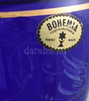 Bavaria aranyozott királykék váza, csiszolt díszítéssel, címkével jelzett, hibátlan, m: 15 cm