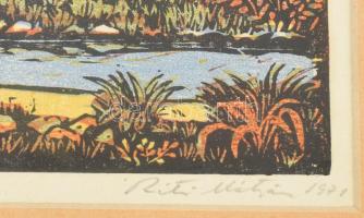 Réti Mátyás (1922-2002): Margitsziget, 1971. Színes linómetszet, papír, jelzett, üvegezett fakeretbe...