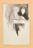 Jelzés nélkül (Szász Endre?): Hölgyek. Tus, papír, fakeretben. 23,5x15,5 cm