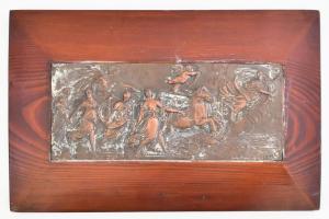 Giuseppe Gamboni után: Mitológiai jelenet. Bronz relief kép, fakeretben, jelzett, 8x19 cm, kerettel 17x26,5 cm