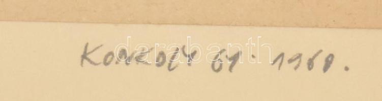 Konkoly Gyula (1941-): Bál, 1960. Monotípia, papír, jelzett. 18×27 cm. Üvegezett fakeretben