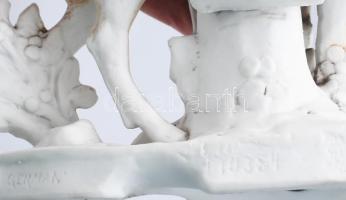 Lány kecskével. Biszkvit porcelán figura, jelzett, kopással, m: 19 cm